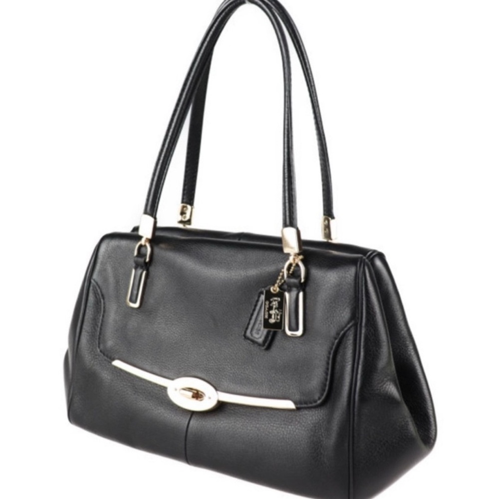 Coach Madison Madeline East/West Turnlock Satchel Black Leather W/Cross Body